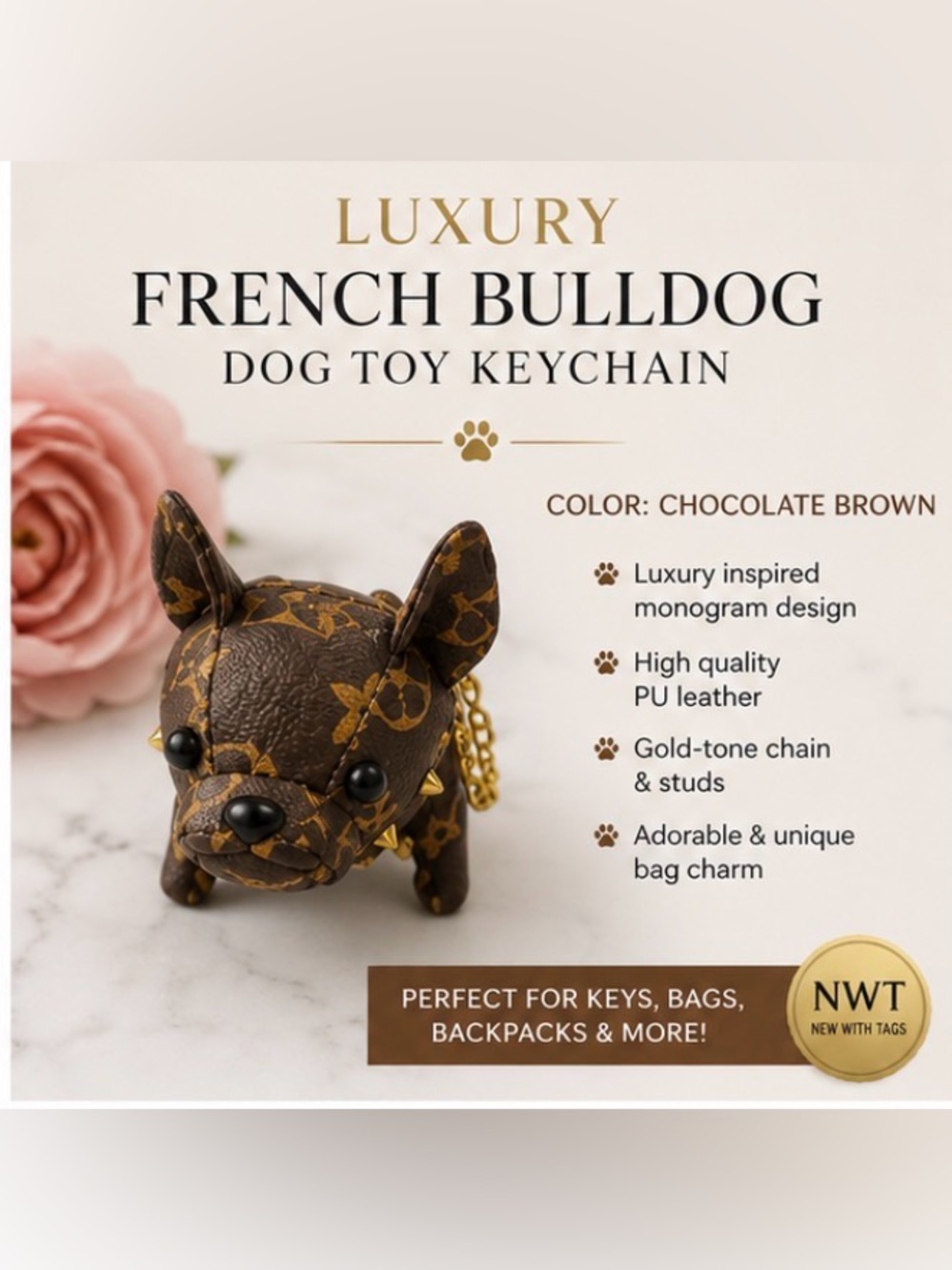Luxury French Bulldog Keychain / Bag Charm โ NWT